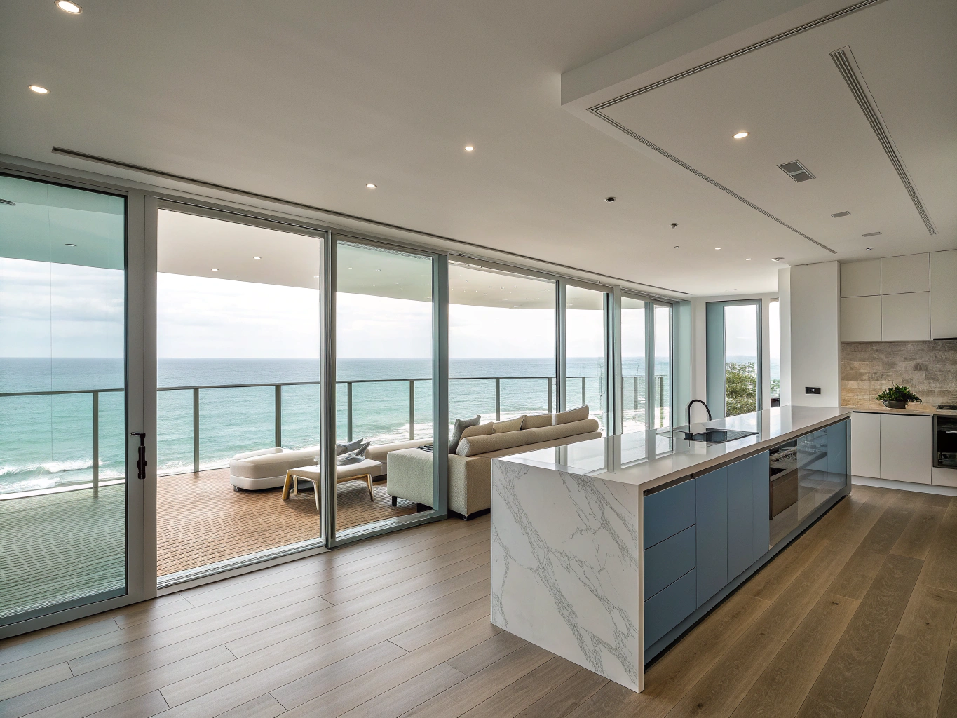 Bright open floor plan condominium overlooking tropical pool deck