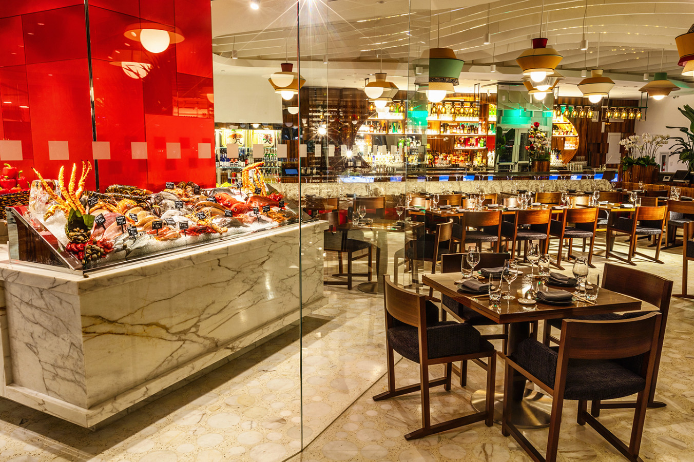 Dining room and sushi bar at Novikov Miami